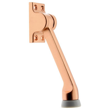 Solid Brass Square Kickdown Stop/Holder: 5-1/2" Projection, Bright Copper