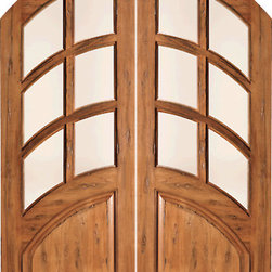 RS-1135 Arch Top 6 Lite Dual insulated Glass Rustic Solid Entry TDL Double Door - Front Doors
