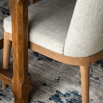 Warm Textural Dining Room With Dripping Button Glass Chandelier Neutral Grassclo