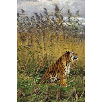 Tile Mural a Tiger in a Landscape Kitchen Backsplash, 4.25" Ceramic, Glossy