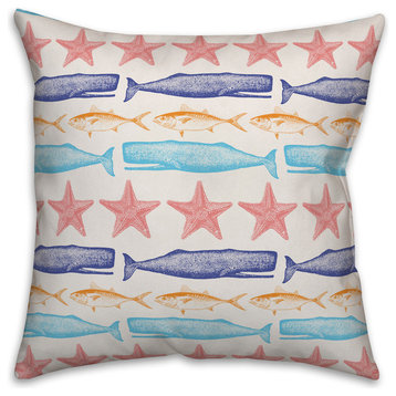Colorful Sea Life Stripes 20x20 Throw Pillow Cover