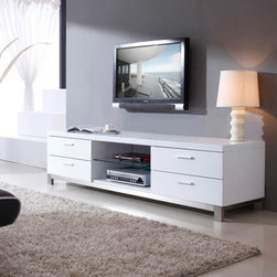Promoter TV Stand in White High Gloss and Brushed Stainless Steel - Living Room Furniture