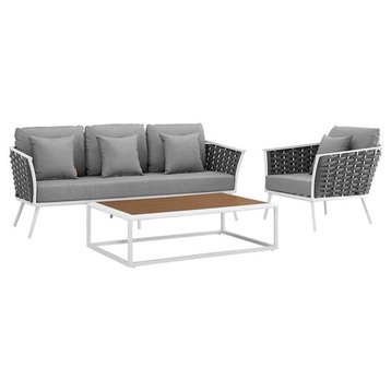 Modway Stance 3-Piece Aluminum & Fabric Patio Sofa Set in White & Gray