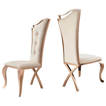 Modrest Bonnie Beige Velvet and Rose Gold Dining Chair, Set of 2