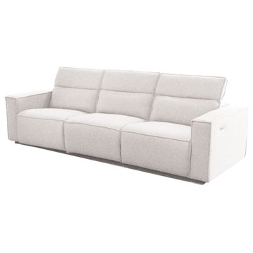 Pemberly Row Contemporary Fabric Power Reclining Sofa with USB in White