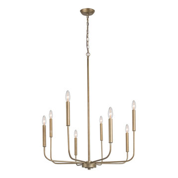 LNC 8-Light Antique Gold Modern and Contemporary Linear Chaderlier 36"H