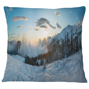 Morning Winter Carpathian Mountains Landscape Printed Throw Pillow, 18"x18"