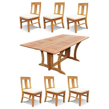 7-Piece Outdoor Patio Teak Dining Set: 69" Warwick Table, 6 Osbo Armless Chairs