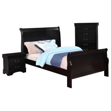 Emmet Louis Phillippe Twin Size Sleigh Bed, Black, Bed Only