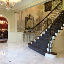 incorporate the red dining room with the netural/blue foyer