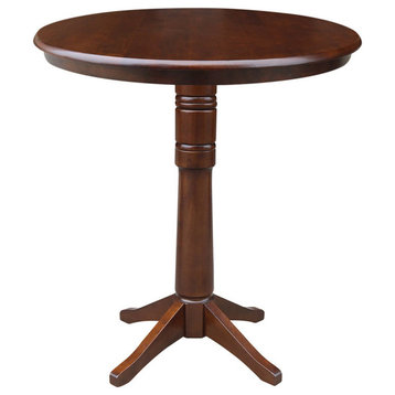 Classic Dining Table, Round Top & Pedestal Base With Carved Accent, Espresso