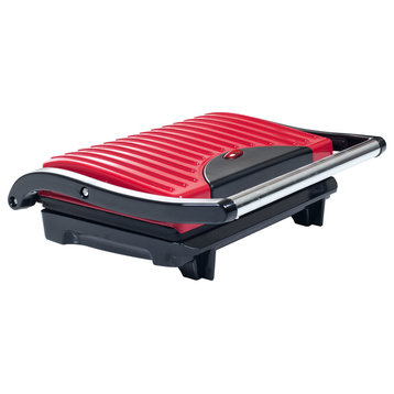 Panini Press Grill and Sandwich Maker With Nonstick Plates, Red, by Chef Buddy