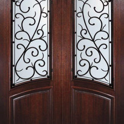 Prehung Double Door 96 Wood Mahogany Bellagio Square Top Arch Lite - Front Doors