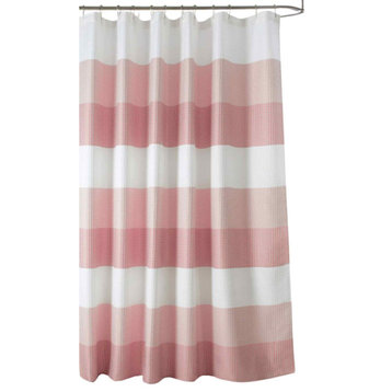 Olivia Gray Glamor Striped Waffle Jacquard Shower Curtain - 70" x 72" - Red