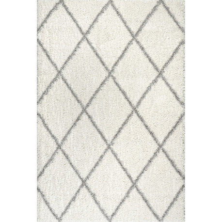Nuloom Shanna Shag Geometric Area Rug, White 10'Square