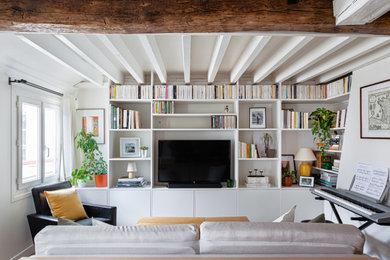 Exemple d'une salle de séjour craftsman.