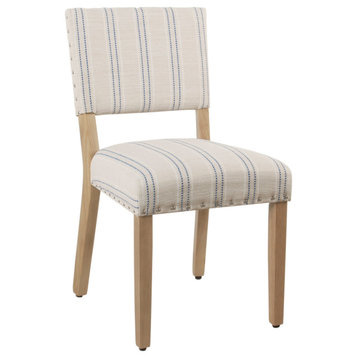 Benzara BM194895 Dining Chair With Striped Pattern, Blue and White, Set of 2