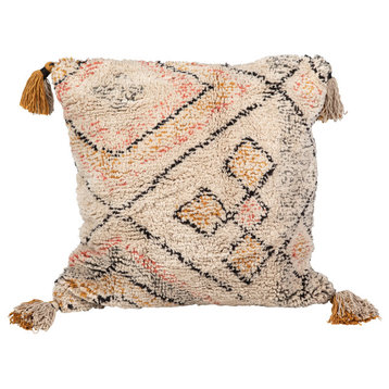 Raelynn Handwoven Cotton Shag 20" Square Geometric Throw Pillow