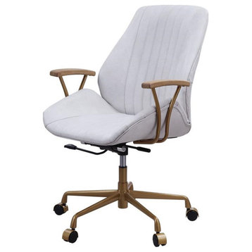 ACME Argrio Top Grain Leather Upholstered Swivel Office Chair in Vintage White