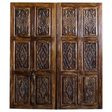 Consigned Indo French Carved Door, Carved Barndoor, Moroccan Doors 84x36