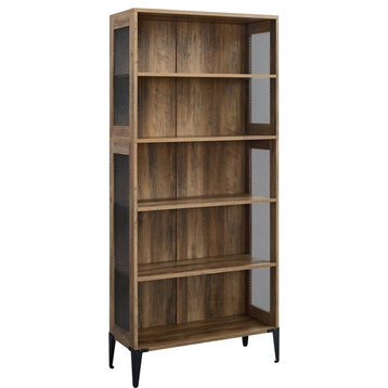 Jasper 68" Tall Bookcase with Mesh Sides in Rustic Oak