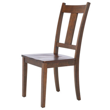 Set of 2 Dining Chair, Rubberwood Legs With Wooden Seat and Open Back, Cafe