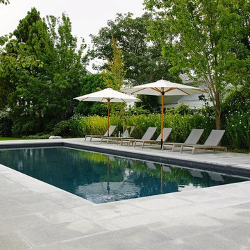 Black Pearl Pebble Tec w/ Vermont Grey Granite Surround