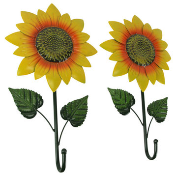 Set of 2 Metal Sunflower Decorative Wall Hook Flower Hanging Home Decor Art