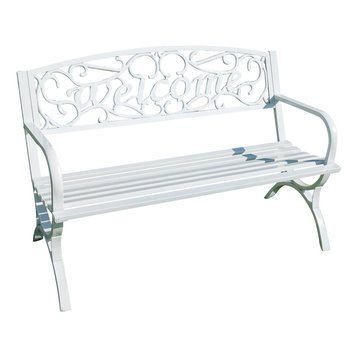 Outdoor Elegant Welcome Park Bench, Steel Frame, 50", White
