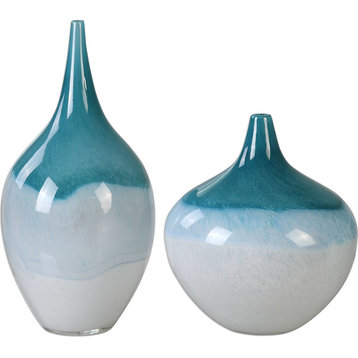 Carla Teal White Vases, Set of 2, White