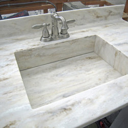 Corian Vanity Sink with Slot Drain in Back Using the Color Sandalwood - Bathroom Sinks