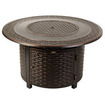 Fire Sense - Bellante Woven Cast Aluminum LPG Fire Pit - The multifunctional Bellante Woven Aluminum Gas Fire Pit operates on a standard 20 lb propane tank which sits concealed beneath the unit, accessible through a hinged door. This unit functions both as a fire pit, and as an outdoor patio table when using the convenient aluminum fire bowl lid. The 55,000 BTU burner produces a beautiful fully adjustable flame and can run on LPG or NG gas. Plus, it comes complete with clear droplet fire glass, and a dust cover to protect the appearance.