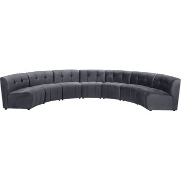 Maklaine 7-Piece Modular Contemporary Velvet Sectional Sofa in Gray