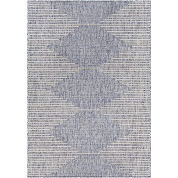Indoor Outdoor Area Rug, Diamond Striped Pattern, Pale Blue-Gray/8'10" X 12'