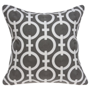 Rounder Transitional Gray and White Pillow Cover With Poly Insert