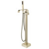 Floor Mounted Single Handle Freestanding Bathtub Faucet with Handheld Shower, Brushed Gold