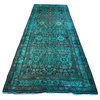 Antique Persian Hamadan Runner Overdyed, Hand-Knotted Blue Cast Rug