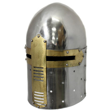 Urban Designs Replica Medieval Knight Sugarloaf Armor Helmet, Silver and Brass