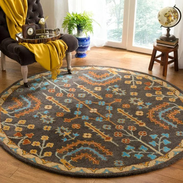 Southwestern Area Rug, Unique Patterned Wool in Charcoal/Multi Tones, 8' Round