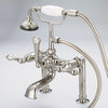 Vintage 7" Spread Deck Mount Tub Faucet w/6" Risers & Handshower, Lever handles