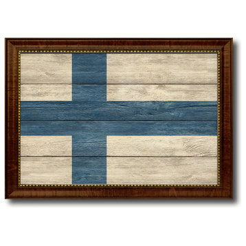 Finland Country Textured Flag Print With Brown Gold Frame, 23"X33"