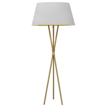 1-Light Modern Tripod Floor Lamp Gabriela, White/Gold, Aged Brass