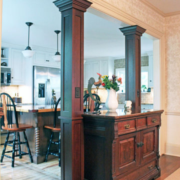 Transitional White & Brown Kitchen with Island
