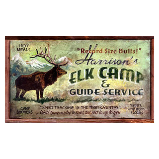 Vintage Hunting Signs, Elk Camp Rustic Wood Sign - Rustic - Prints And  Posters - by My Barnwood Frames