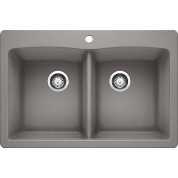Blanco 440219 22"x33" Granite Double Dual-Mount Kitchen Sink, Metallic Gray