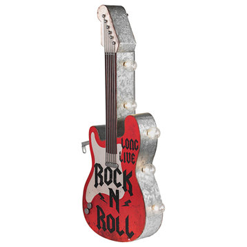 Rock n Roll Guitar Vintage LED Marquee Sign, 25 x 10