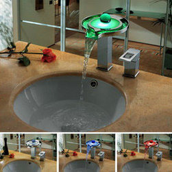 Contemporary Color Changing LED Waterfall Widespread Bathroom Sink Faucet - T800 - Bathroom Sink Faucets