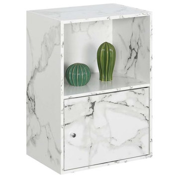 Xtra Storage 1 Door Cabinet in White Faux Marble Wood Finish