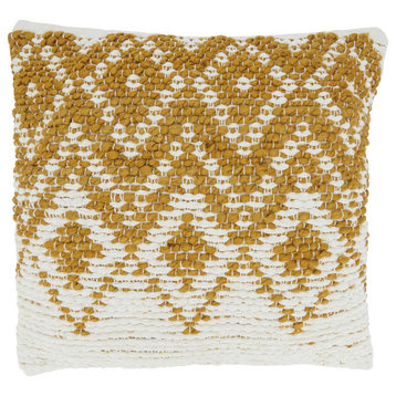 Throw Pillow Cover With Diamond Woven Design, Gold