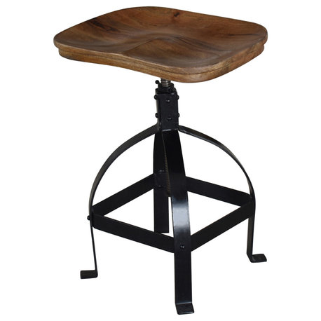 Bare Decor Keg Counter Swivel Stool, Solid Wood and Black Metal